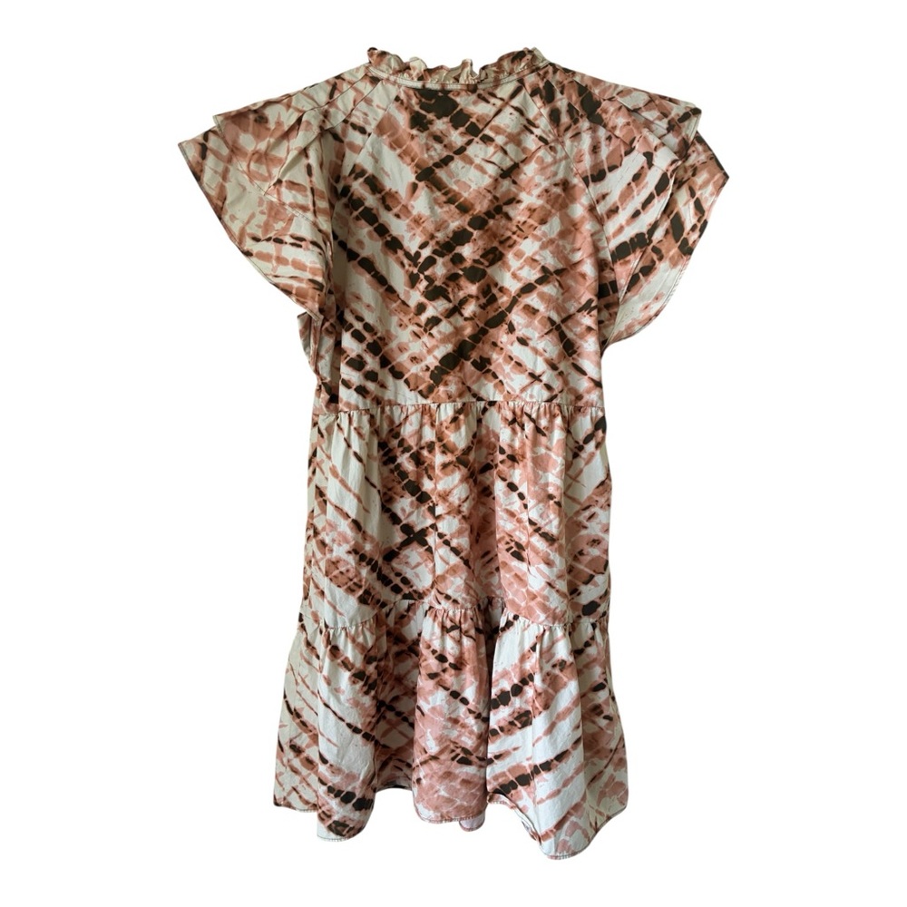 MARIE OLIVER Sema Tiered Mini Dress XS Pink Brown Tie Dye Ruffle Sleeve - Picture 5 of 6
